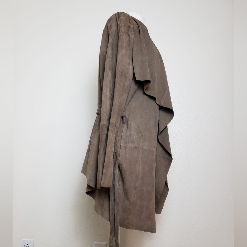EUC Zara open-front draped and belted jacket 100% goat suede leather - Picture 10 of 15